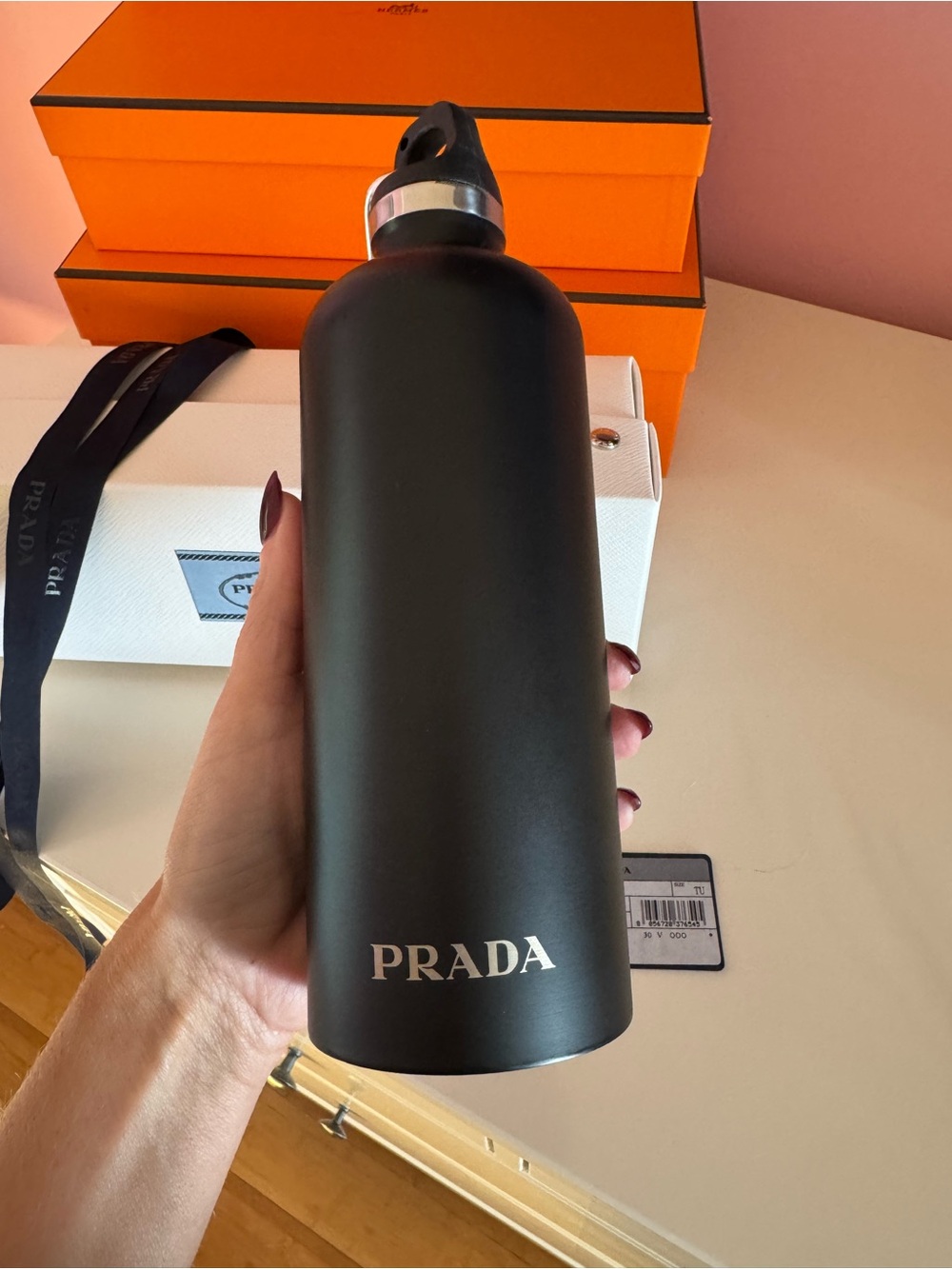 Authentic Prada Matte Black Stainless Steel Water Bottle